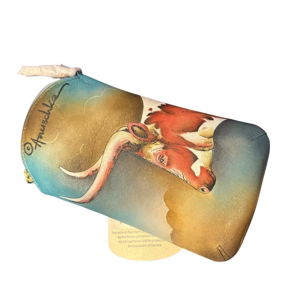 Anuschka Hand Painted Leather Phone Case Pouch Texas Longhorn One Size - Picture 6 of 7